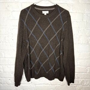 John W Nordstrom Cashmere Sweater Size‎ XL Brown Diamond Argyle Pattern